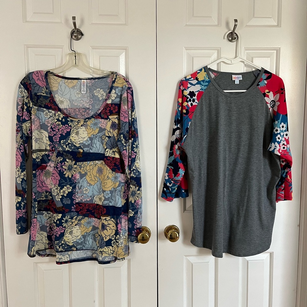 3/$12 LuLaRoe Floral Blue Top L and 2XL